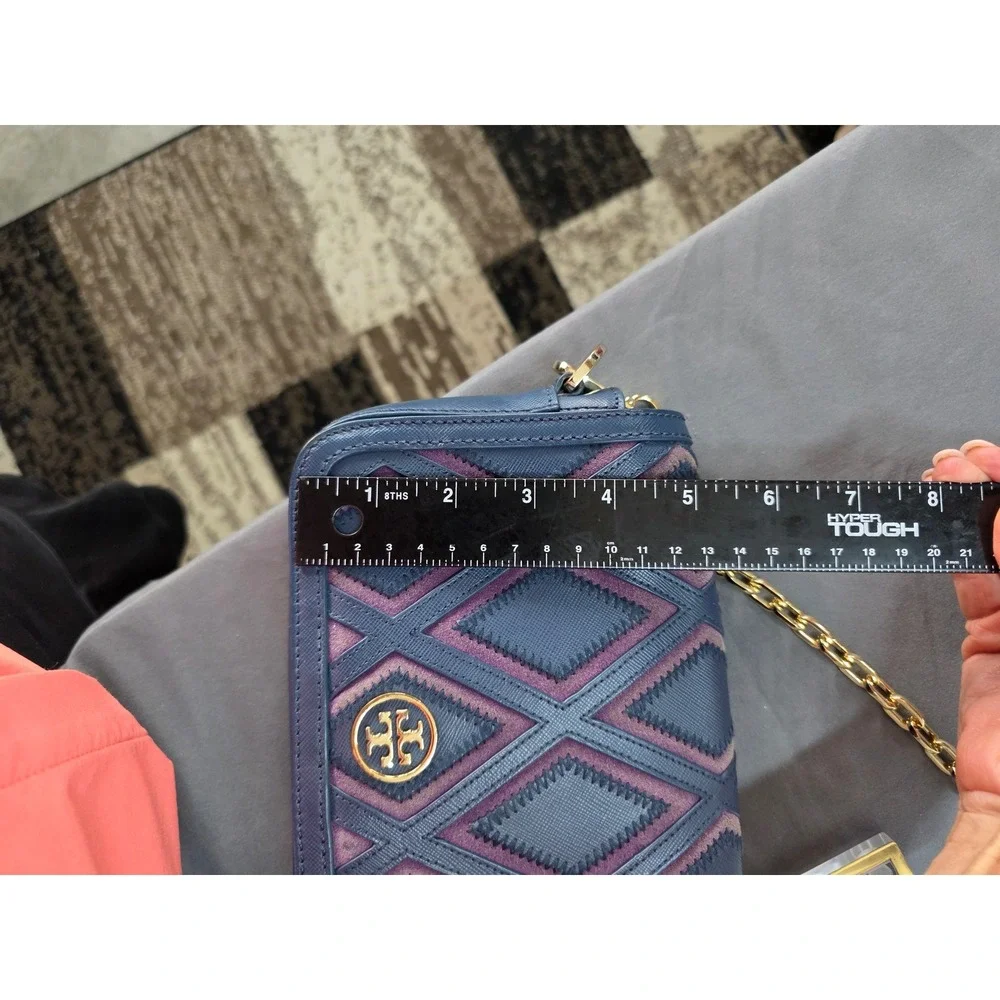 Tory Burch Robinson Patchwork Bag Womens Small Navy Blue Excellent Crossbody